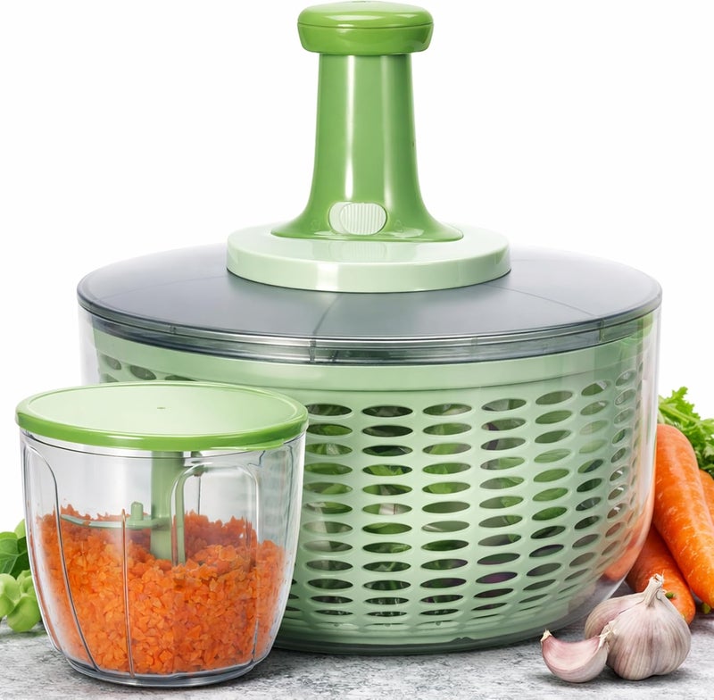 Brieftons Salad Spinner and Chopper: Large 6-Litre Lettuce Greens Vegetable Washer Dryer, with Bonus 0.9-Litre Veggie Chopper Mixer, Compact Storage, Easy Push Operation for Quick Veggie Prepping - Image 1