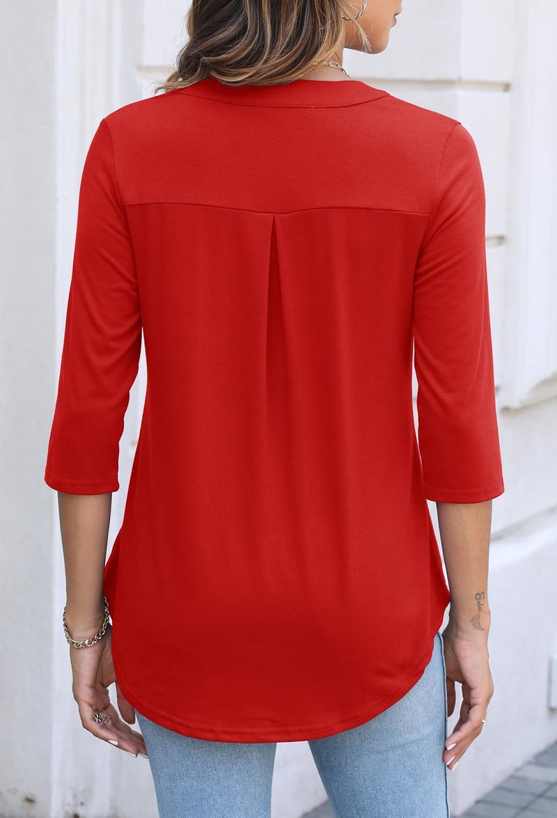 Halife Womens Tops 3/4 Sleeve Tunic Length Shirts Ladies Blouses and Tops Dressy Summer Clothes Red L - Image 5