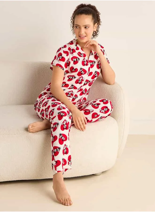 FAV All-Over Mickey and Minnie Print Shirt and Pyjama Set