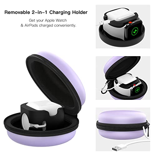 MoKo Travel Case Compatible with Apple Watch Series 11/10/9/8/7/6/5/4/3/2/1/SE3/SE2/SE,Portable Protective Storage Bag Fit iWatch Stand and Airpods 2 & 1 Charging Case Station Dock,Taro Purple - Image 2