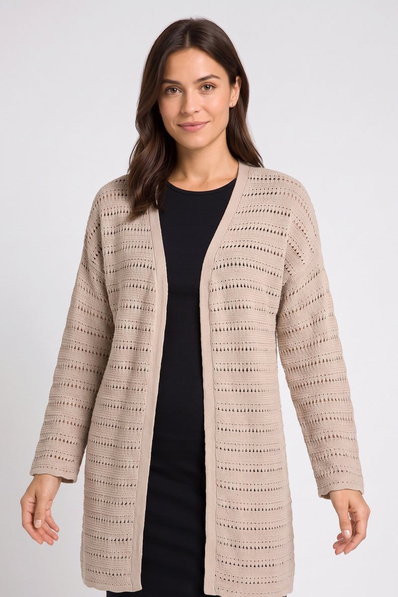 Threadbare Women Long Sleeve Knitted Cardigans, Dark Beige - Image 2