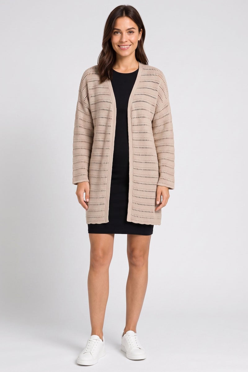 Threadbare Women Long Sleeve Knitted Cardigans, Dark Beige - Image 1