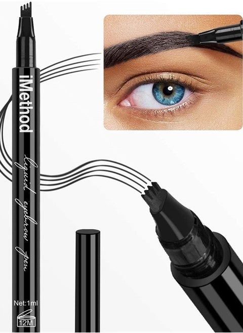 Eyebrow Pen - iMethod Eyebrow Pencil with a Micro-Fork Tip Applicator Creates Natural Looking Brows Effortlessly and Stays on All Day, Black