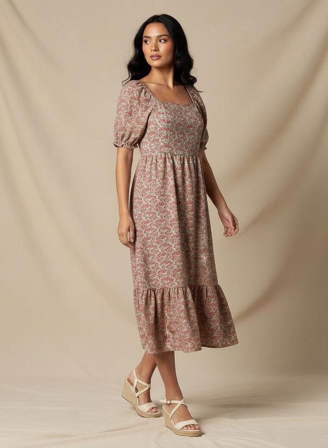 Splash FAV Floral Print Midi Dress with Square Neck - Image 2