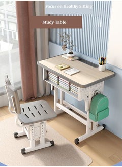 Raffine Modern Ergonomic Design Adjustable Height Student Desk with Storage Drawers Study Reading and Drawing Workstation Table Kids Furniture 60 x 40 x 76 and 38 x 36 x 42 Centimeter  - Image 1