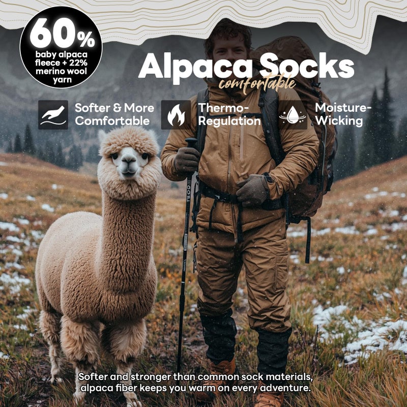 Heat equation Alpaca Socks for Men and Women, Heavyweight Thermal Thick Warm Alpaca Wool Boot Sock for Hunting, Hiking, Moisture Wicking L Black&Dark Gray&Walnut Brown - Image 2