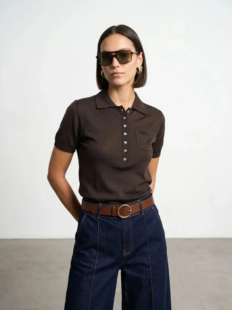 ديلفين DILVIN Slim Fit Polo Collar Knitted Blouse
