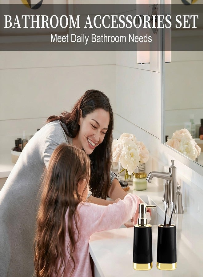 RRM Bathroom Accessories Set, 2Piece Black and Gold Bathroom Accessories Include Soap Dispenser and Toothbrush Holder for Modern Bathroom Decor - Image 2