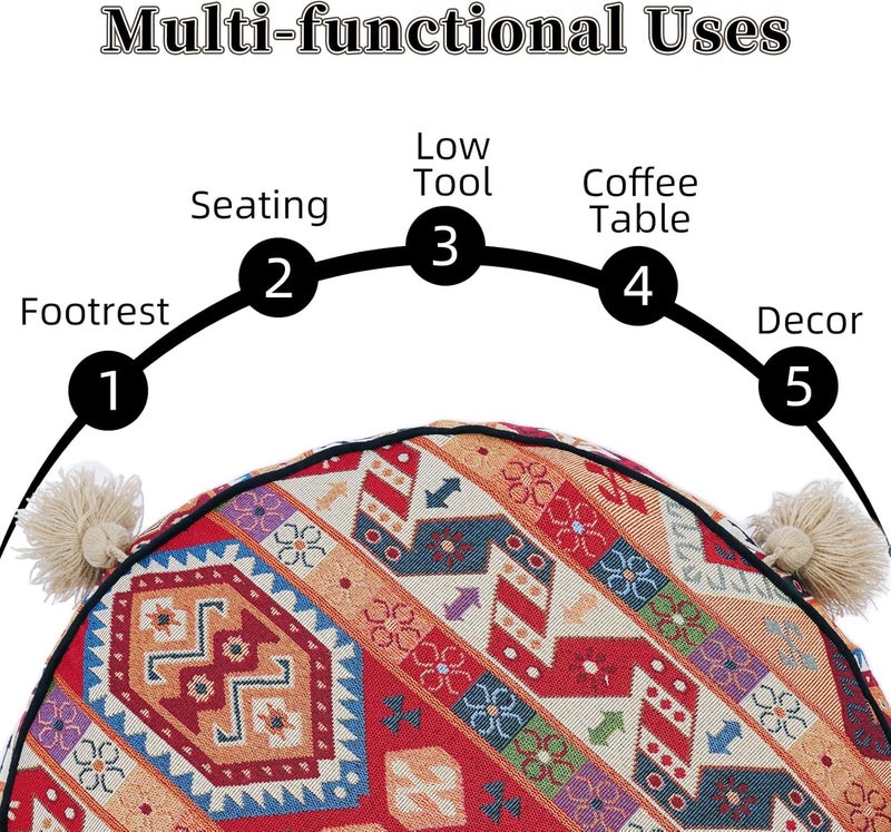 Artbloss Boho Unstuffed Pouf Cover Ottoman Footrest Indian Mexcian Foot Stool Floor Bean Bag Floor Chair Storage for Living Room Bedroom Decor (Boho Red, Round) - Image 3