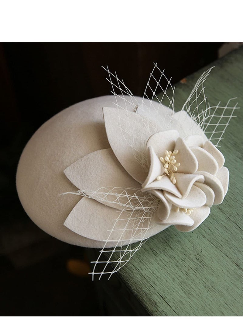 Excefore Fascinators Hats 20s 50s Hat British Style Pillbox Women Church Derby Wedding Winter Vintage Fascinator Beret with Veil - Image 5