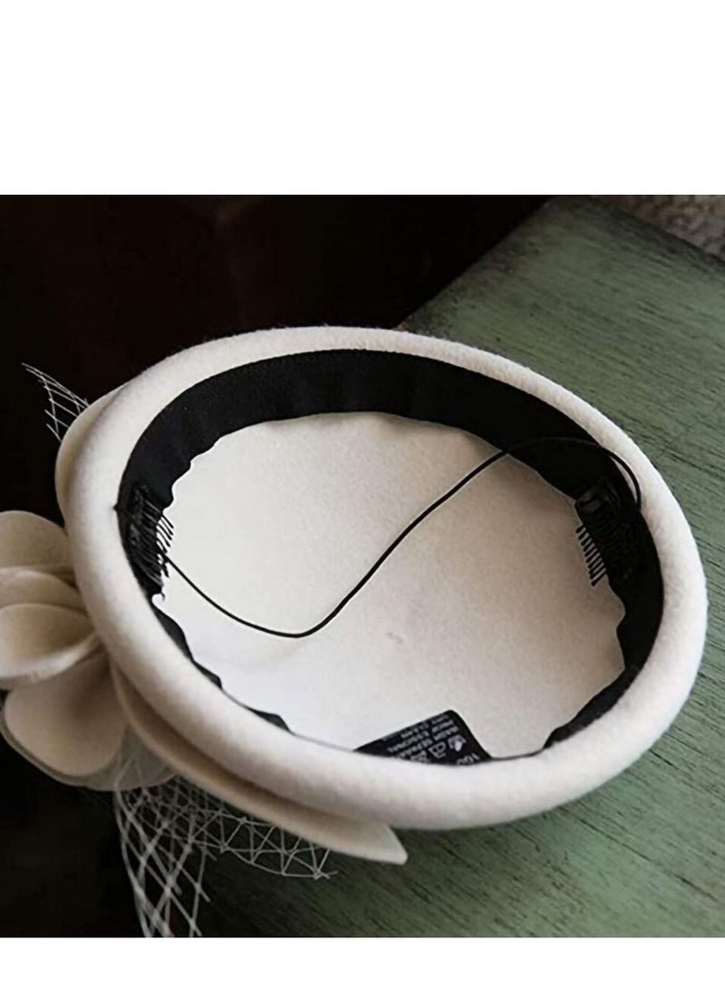 Excefore Fascinators Hats 20s 50s Hat British Style Pillbox Women Church Derby Wedding Winter Vintage Fascinator Beret with Veil - Image 4