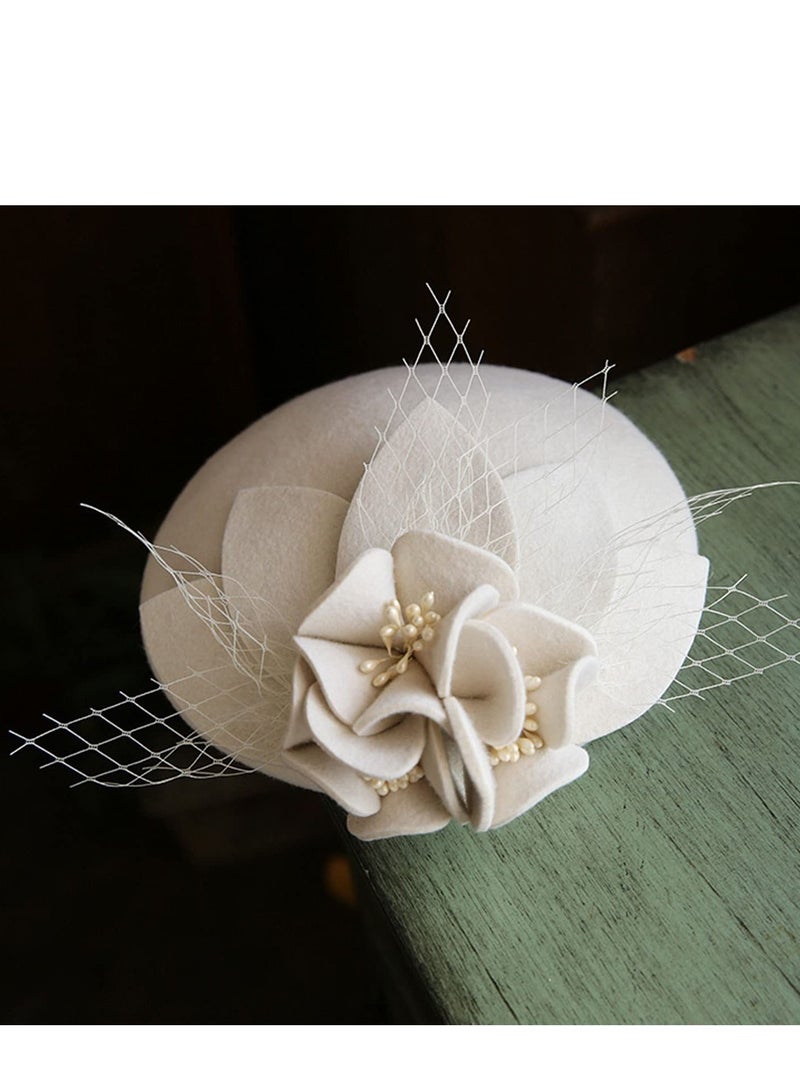 Excefore Fascinators Hats 20s 50s Hat British Style Pillbox Women Church Derby Wedding Winter Vintage Fascinator Beret with Veil - Image 3