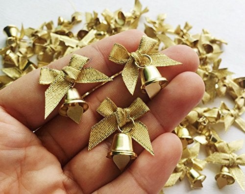 ICRAFY 100 Assorted Smallest Gold & Silver Ribbon Bows Size 20 mm. Tiny Embellishment Craft Artificial Applique Wedding - Image 4