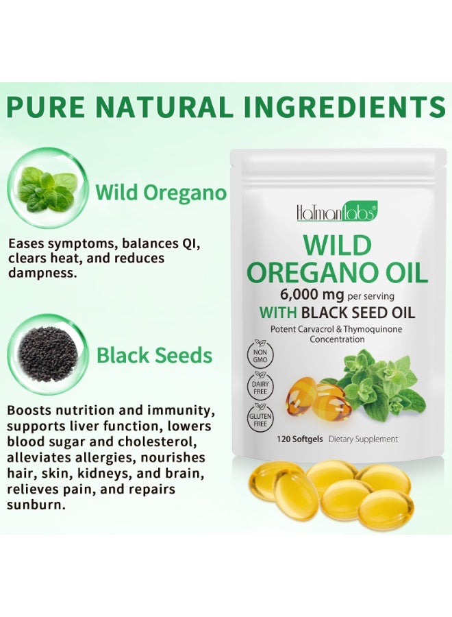 HATMANLABS 120 قطعة من كبسولات زيت الأوريجانو الطري مع زيت الحبة السوداء 6000 ملغ لكل حصة زيت الأوريجانو - Image 2