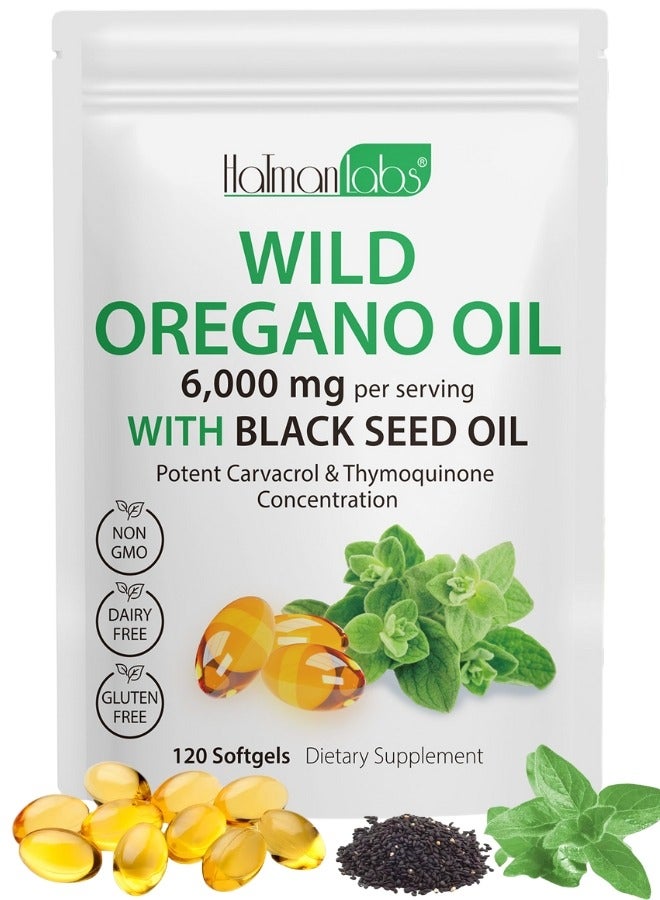 HATMANLABS 120 قطعة من كبسولات زيت الأوريجانو الطري مع زيت الحبة السوداء 6000 ملغ لكل حصة زيت الأوريجانو - Image 1