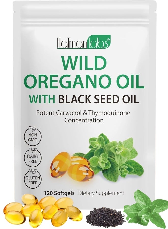 HATMANLABS 120Pcs Wild Oregano Oil Softgels Oregano Oil Capsules with Black Seed Oil 6000mg per Serving Oil of Oregano - Image 1