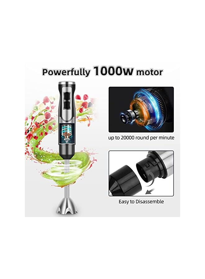 AMINAC 1000W Hand Blender, Electric Immersion Blender, Multi-Purpose Stainless Steel Stick Blender with 1750ml Chopping Bowl for Soup, Smoothie, Puree, Baby Food - Image 2