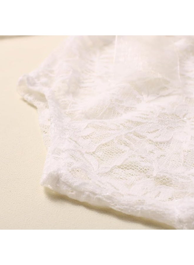 Newborn Photography Outfits, Cute Baby Lace Ribbon Rompers with Headband for Infant Photography Props (White) - Image 3