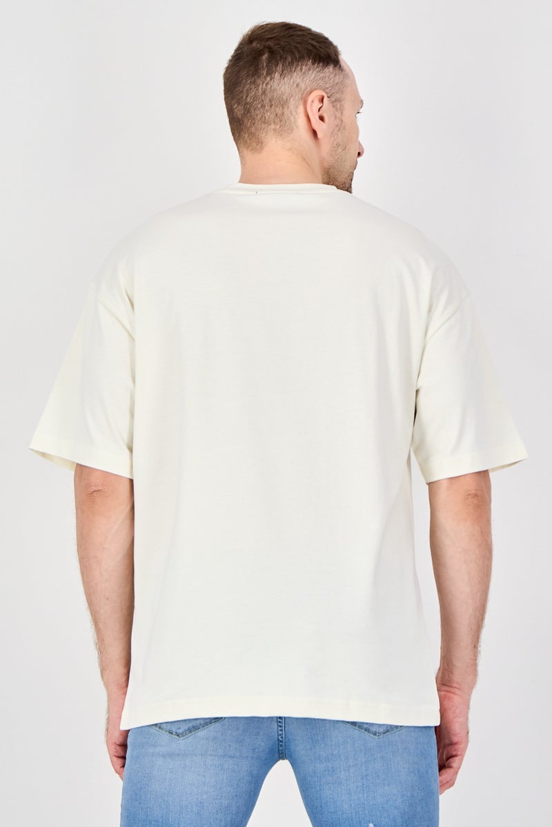 Ketch Men Crew Neck Short Sleeve Brand Logo T-Shirt, Off White - Image 3
