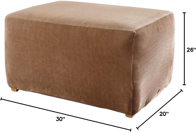 Surefit Home Décor Stretch Stripe Box Cushion Ottoman One Piece Slipcover, Stretch Form Fit, Polyester/Spandex, Machine Washable, Brown Color (SF37760) - Image 5