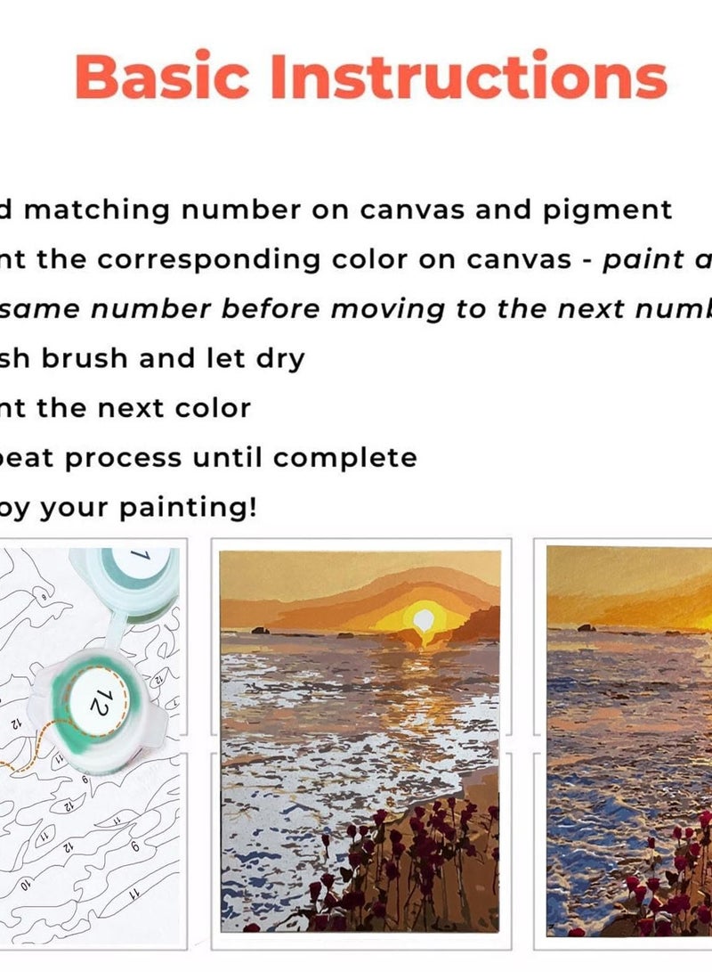 Excefore مجموعة الرسم بالأرقام للكبار، لوحة فنية على القماش مناسبة للمبتدئين، رسم أرقام سهل للأطفال والكبار، هوايات للنساء، بدون إطار، 16 × 20 بوصة - Image 3