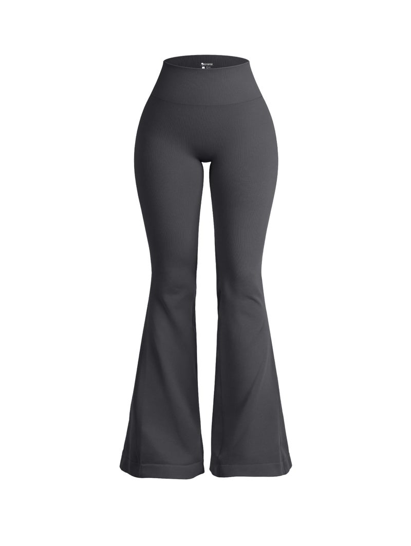 OQQ Women's Flared Pants High Waisted Yoga Leggings Stretchy Bell Buttom Wide Leg Darkgrey - Image 1