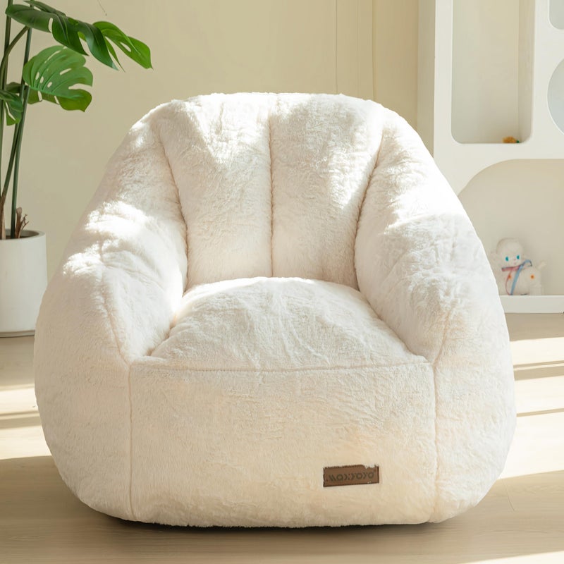MAXYOYO Kids Bean Bag Chair, Comfy Bean Bag Sofa with Back Support, Faux Fur Cute Chair for Boys and Girls, Stuffed Floor Sofa for Nursery, Bedroom, Beige - Image 1