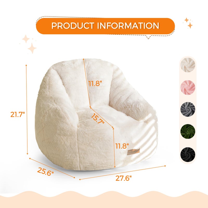 MAXYOYO Kids Bean Bag Chair, Comfy Bean Bag Sofa with Back Support, Faux Fur Cute Chair for Boys and Girls, Stuffed Floor Sofa for Nursery, Bedroom, Beige - Image 2