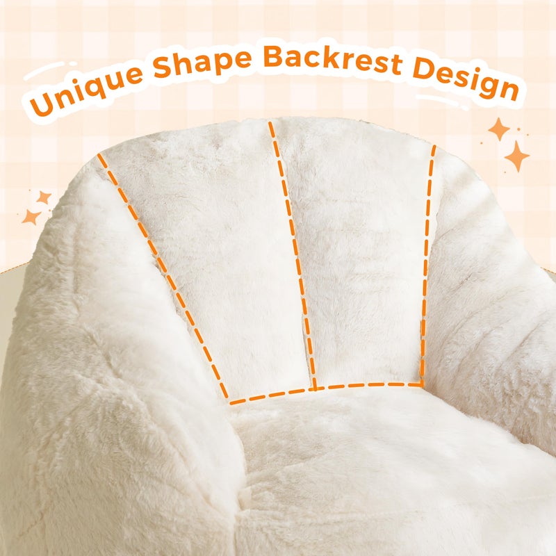 MAXYOYO Kids Bean Bag Chair, Comfy Bean Bag Sofa with Back Support, Faux Fur Cute Chair for Boys and Girls, Stuffed Floor Sofa for Nursery, Bedroom, Beige - Image 4