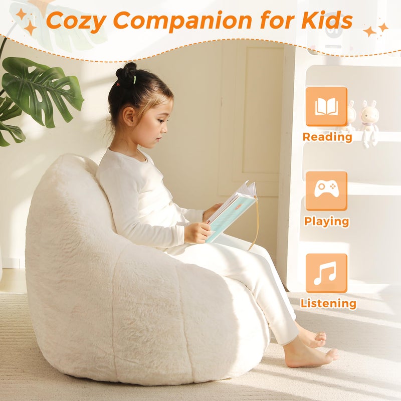MAXYOYO Kids Bean Bag Chair, Comfy Bean Bag Sofa with Back Support, Faux Fur Cute Chair for Boys and Girls, Stuffed Floor Sofa for Nursery, Bedroom, Beige - Image 5