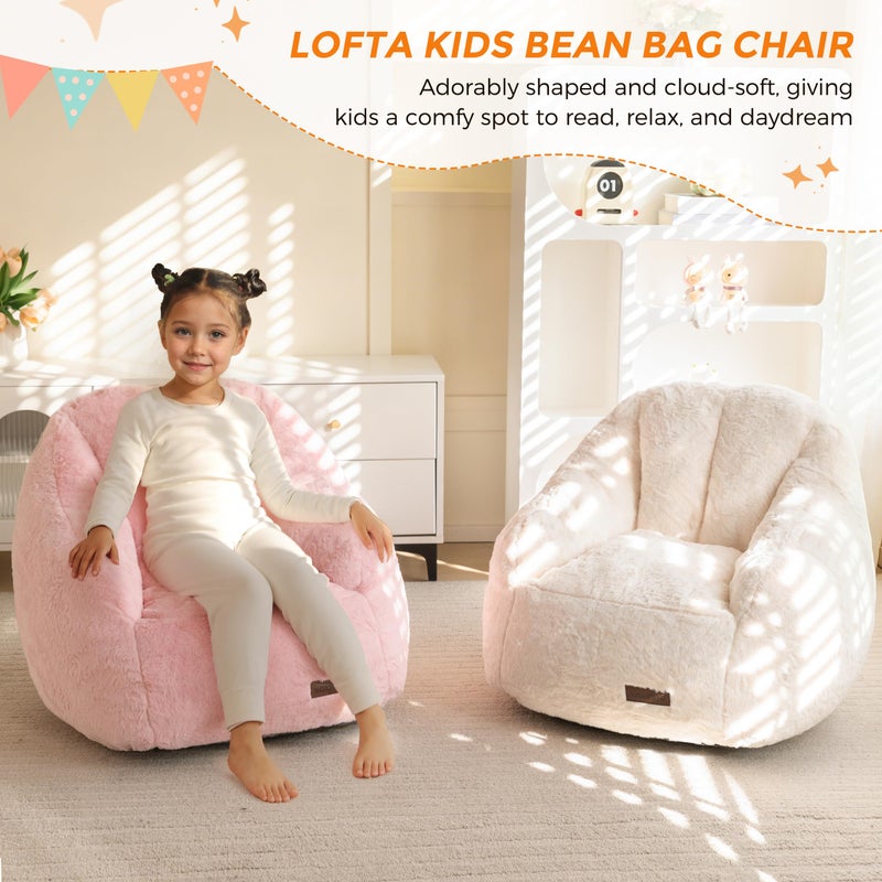 MAXYOYO Kids Bean Bag Chair, Comfy Bean Bag Sofa with Back Support, Faux Fur Cute Chair for Boys and Girls, Stuffed Floor Sofa for Nursery, Bedroom, Beige - Image 3