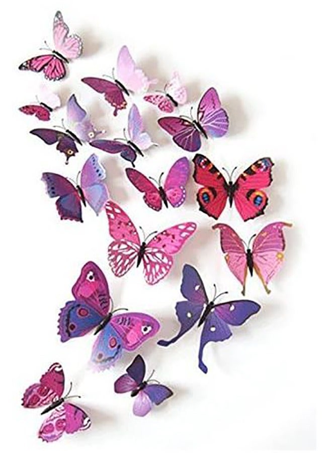3D Butterfly Wall Sticker Multicolor - 24Pcs multi use - Image 1