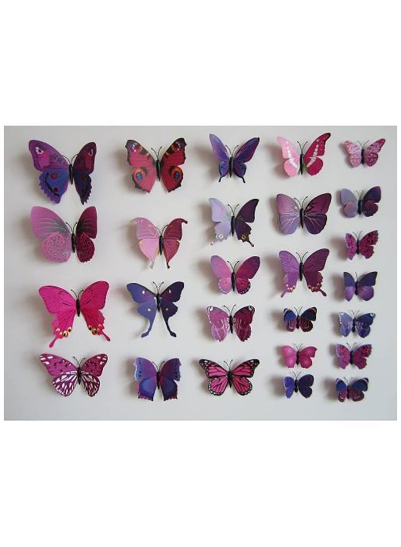 3D Butterfly Wall Sticker Multicolor - 24Pcs multi use - Image 3