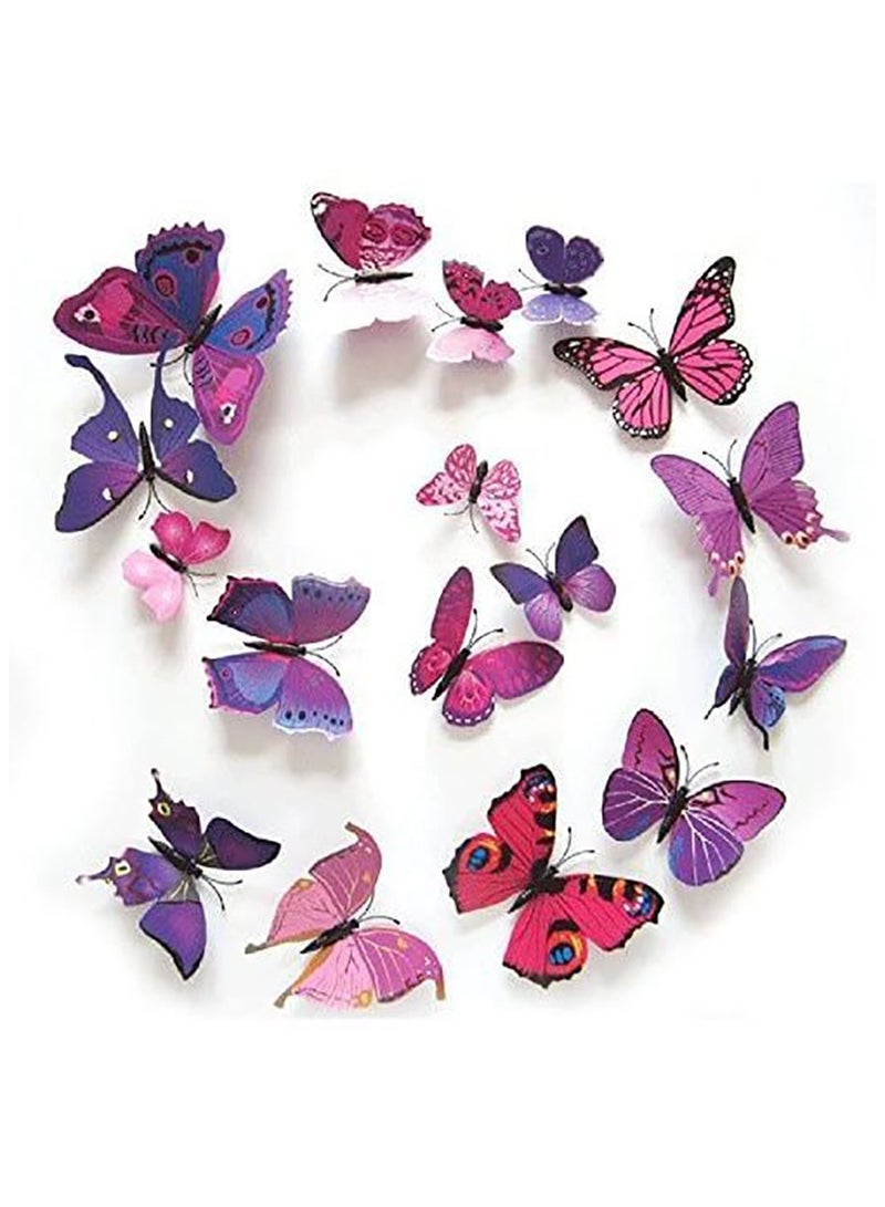 3D Butterfly Wall Sticker Multicolor - 24Pcs multi use - Image 2