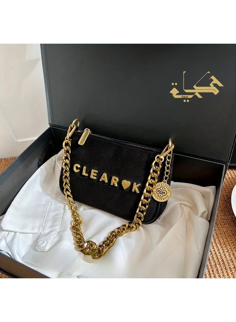 Evening Diva: A luxurious, lightweight, and elegant women's shoulder bag. Crafted from high-quality, soft velvet for a comfortable feel, it features embossed lettering for a touch of classic style. High-quality, lustrous hardware ensures durability and strength. The zipper closure is practical and convenient, and it can be worn as a shoulder bag or crossbody bag Versatile and versatile - Image 1