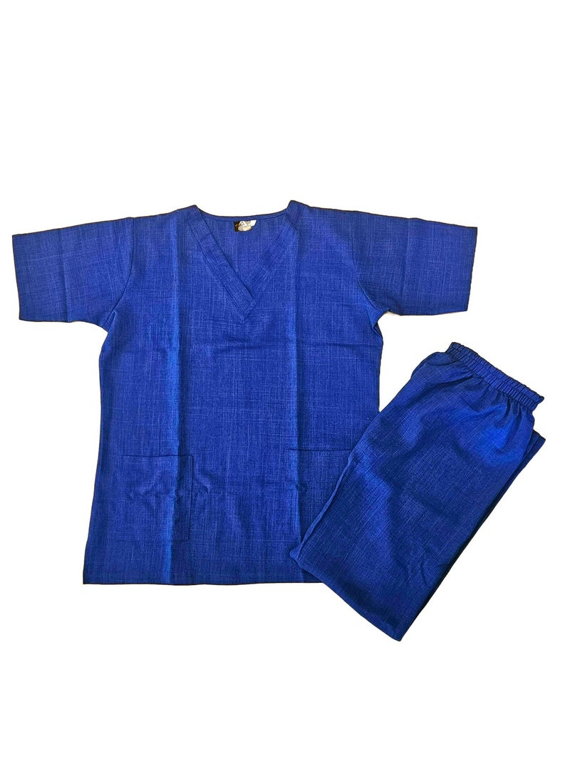 Rannah's Uniform - Melange Scrub Suit Uniform Unisex Royal Blue V-Neck Nurse Suit Set - Image 1