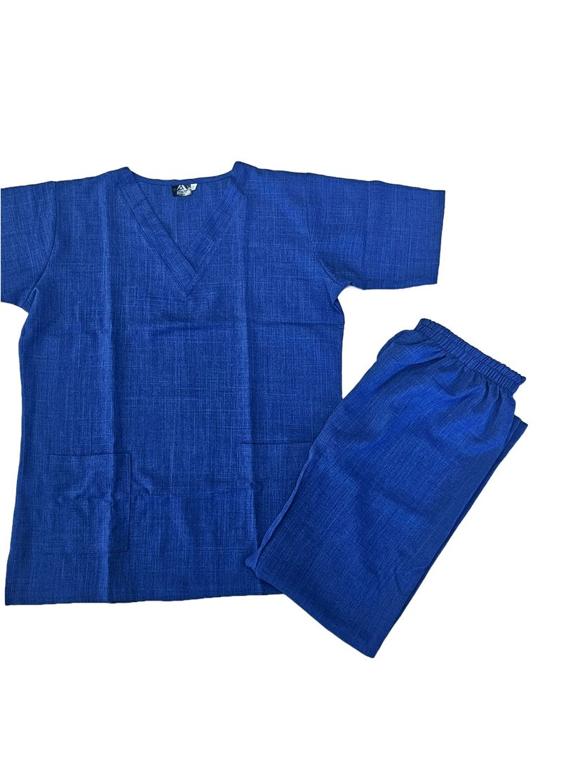 Rannah's Uniform - Melange Scrub Suit Uniform Unisex Royal Blue V-Neck Nurse Suit Set - Image 1