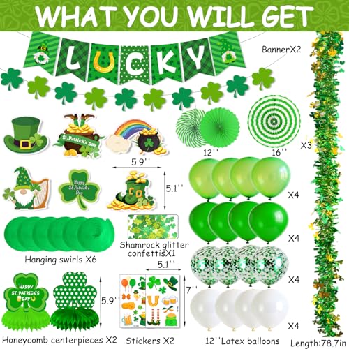 FINDRICH 40Pcs St Patricks Day Decorations Happy St Patricks Day Decorations Kit Includes Shamrock Backdrop Banner Paper Fan Balloon Hanging Swirls for Irish St Patricks Day Party Decor - Image 5