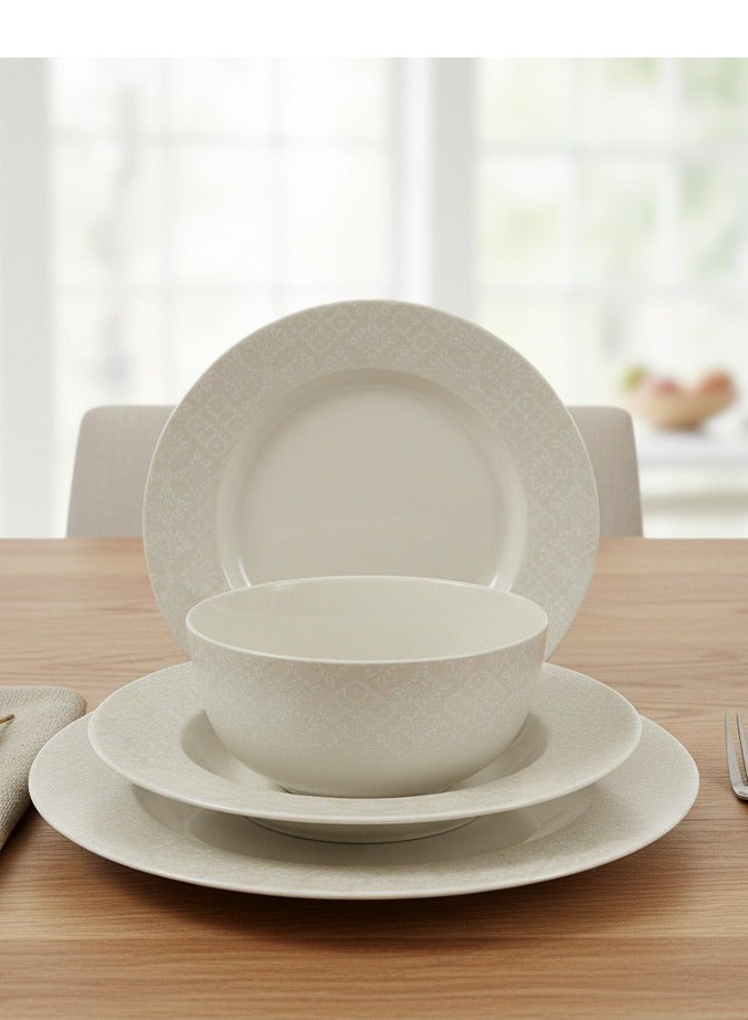 تراست طقم عشاء من البورسلين مكوّن من 16 قطعة باللون الأبيض؛ 4 قطع أطباق عشاء مقاس 27 سم، 4 قطع أطباق شوربة مقاس 22 سم، 4 قطع أطباق جانبية مقاس 20.5 سم، 4 قطع سلطانية مقاس 14 سم. - Image 4