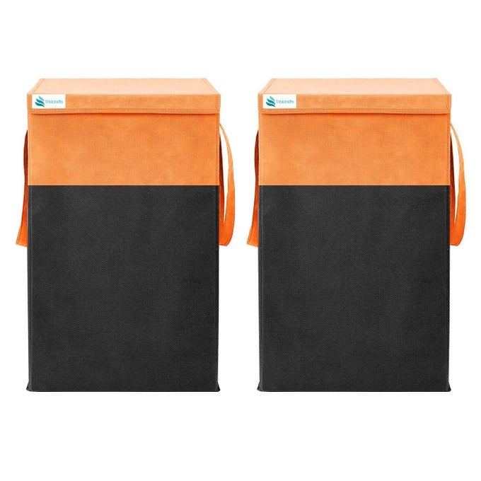 LAUNDRY BAG FOR CLOTHES 68 L LAUNDRY BASKET WITH LID DURABLE AND COLLAPSIBLE LAUNDRY STORAGE BAG WITH SIDE HANDLES FOLDABLE LAUNDRY BIN FOR DIRTY CLOTHES PACK OF 2 PC ORANGEBLACK