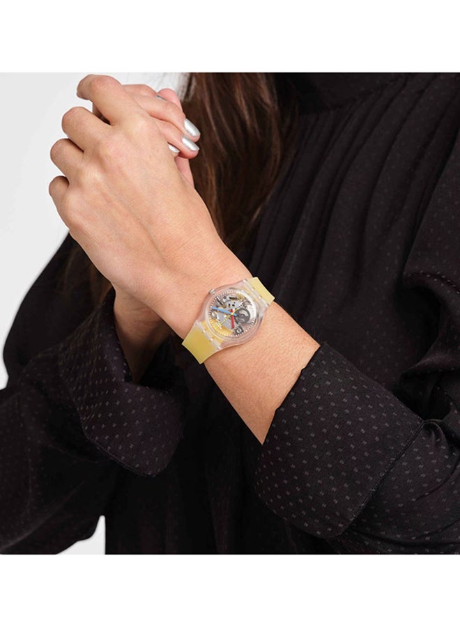 Swatch ساعة يونيكس بلاستيكية كوارتز مخططة باللون الأصفر الواضح - Image 4