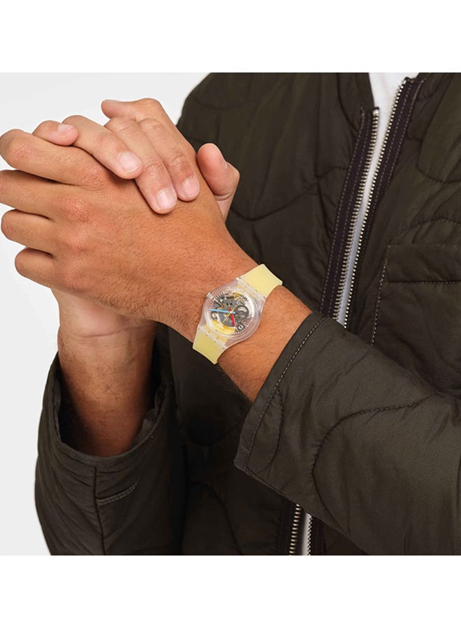 Swatch ساعة يونيكس بلاستيكية كوارتز مخططة باللون الأصفر الواضح - Image 3