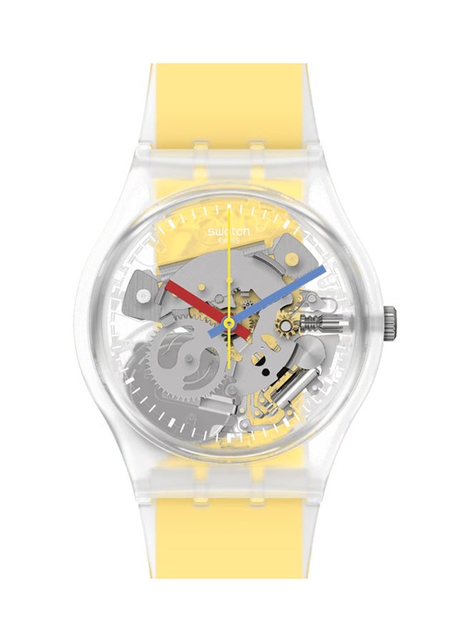 Swatch ساعة يونيكس بلاستيكية كوارتز مخططة باللون الأصفر الواضح - Image 1