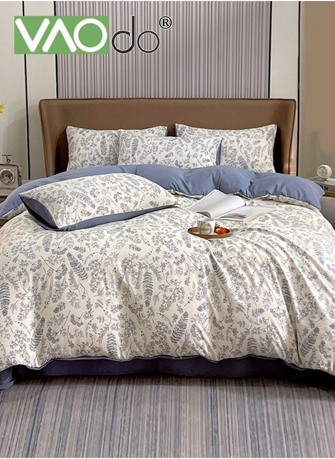 VAOdo 4PCS Comforter Set Skin-Friendly Breathable Double-Sided Design Duvet Cover Set Type A Double-Layer Yarn Washed Cotton and Linen Four-Piece Set  - Image 1