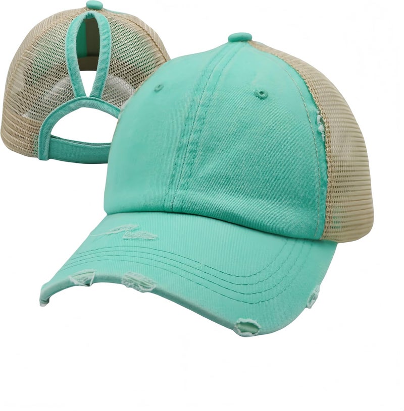 ProMindFun Womens Pony Hat High Ponytail Baseball Cap Girls Messy Bun Caps Camouflage Trucker Bad Hair Day Adjustable Dad Hat - Image 1