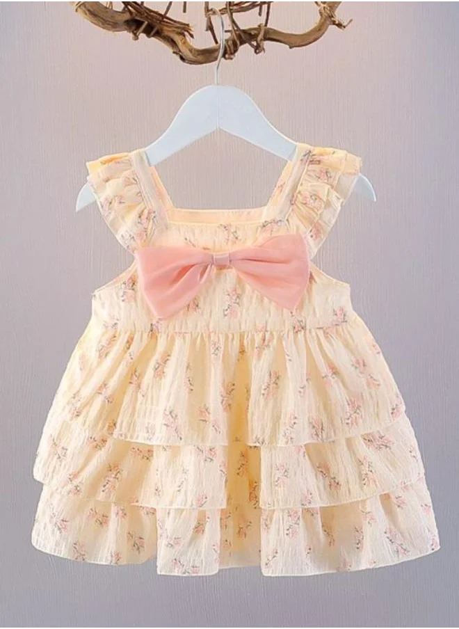 YUNIQEE Cream A-Line Crew Neck Floral Dress