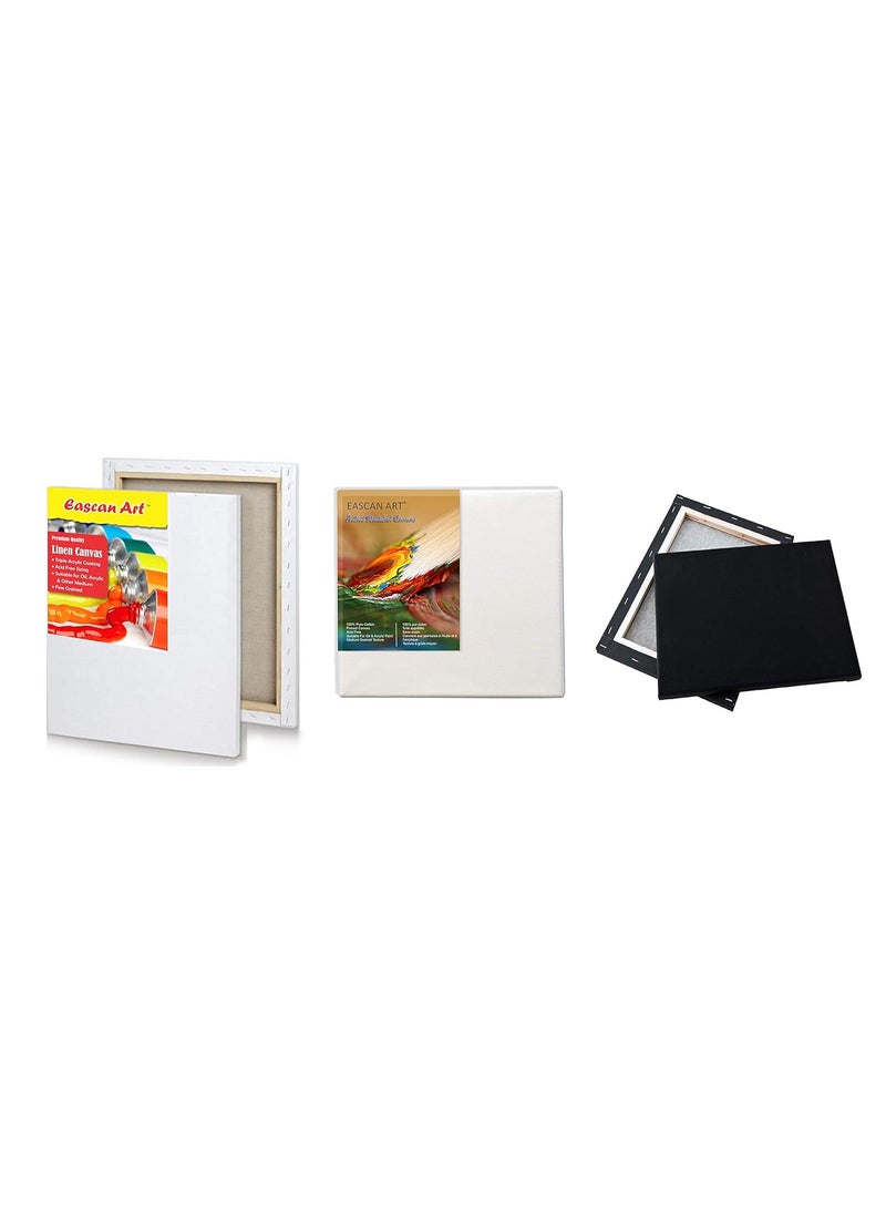 EASCAN ART Eascan Art Combo of Pre Stretched White Medium Grain Black Medium Grain and Linen Fine Grain Canvas for Oil and Acrylic Paints Combo of 3 18 X 18  - Image 1