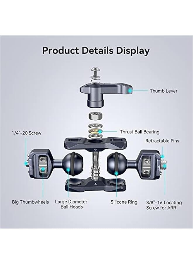 SmallRig Articulating Magic Arm with 3/8-16 Locating Screw for ARRI and 1/4-20 Screw 360 Degree Rotation Max Load of 12 Ib for Monitor Camera and Lights - Image 4