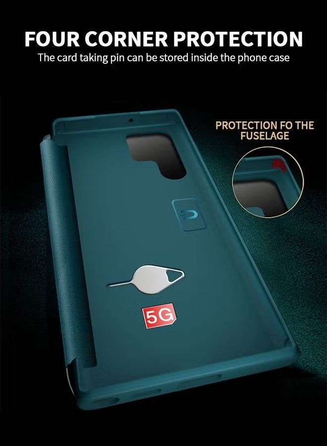 For Samsung Galaxy S23 Ultra 5g 6.8 Inch Phone Case, Leather Case with Window, Magnetic Flip Cover, Half Window Stand Phone Shell Green - Image 4