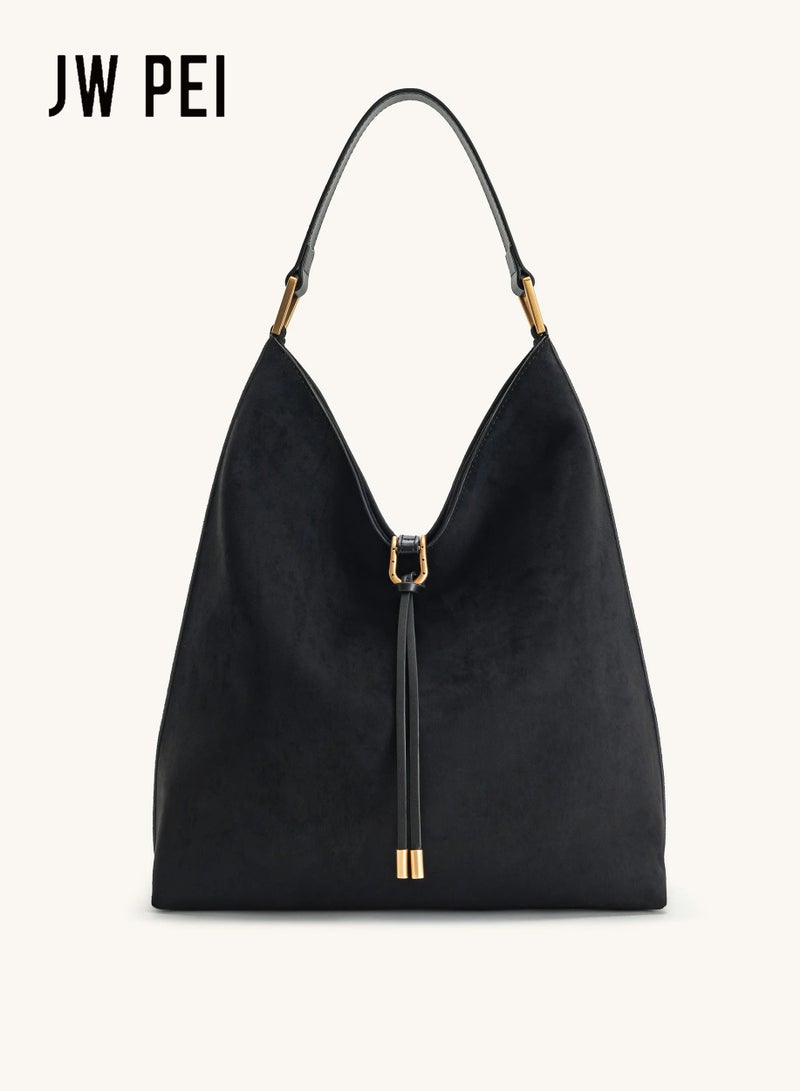 JW PEI tote bag large capacity crossbody bag Aria synthetic suede shoulder bag - black - Image 1